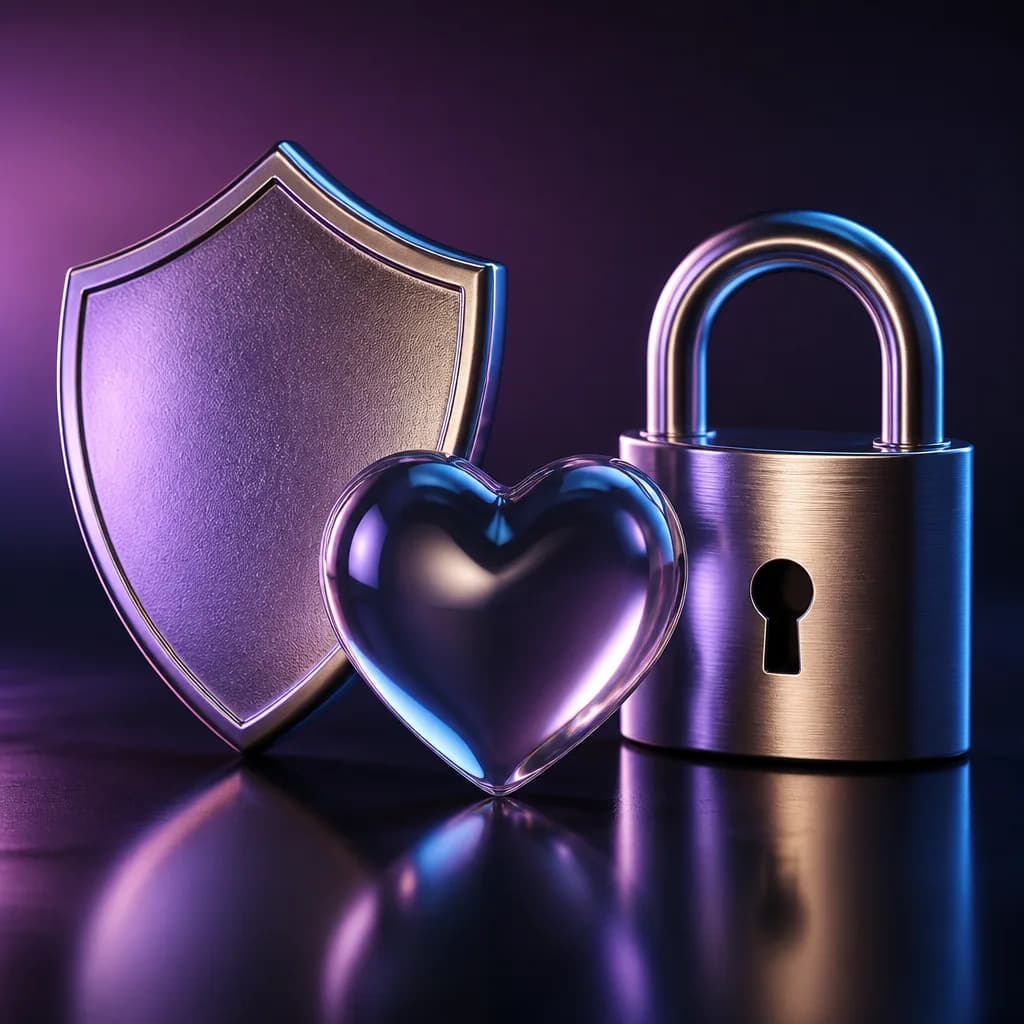 Shield, heart, and lock representing built-in safety